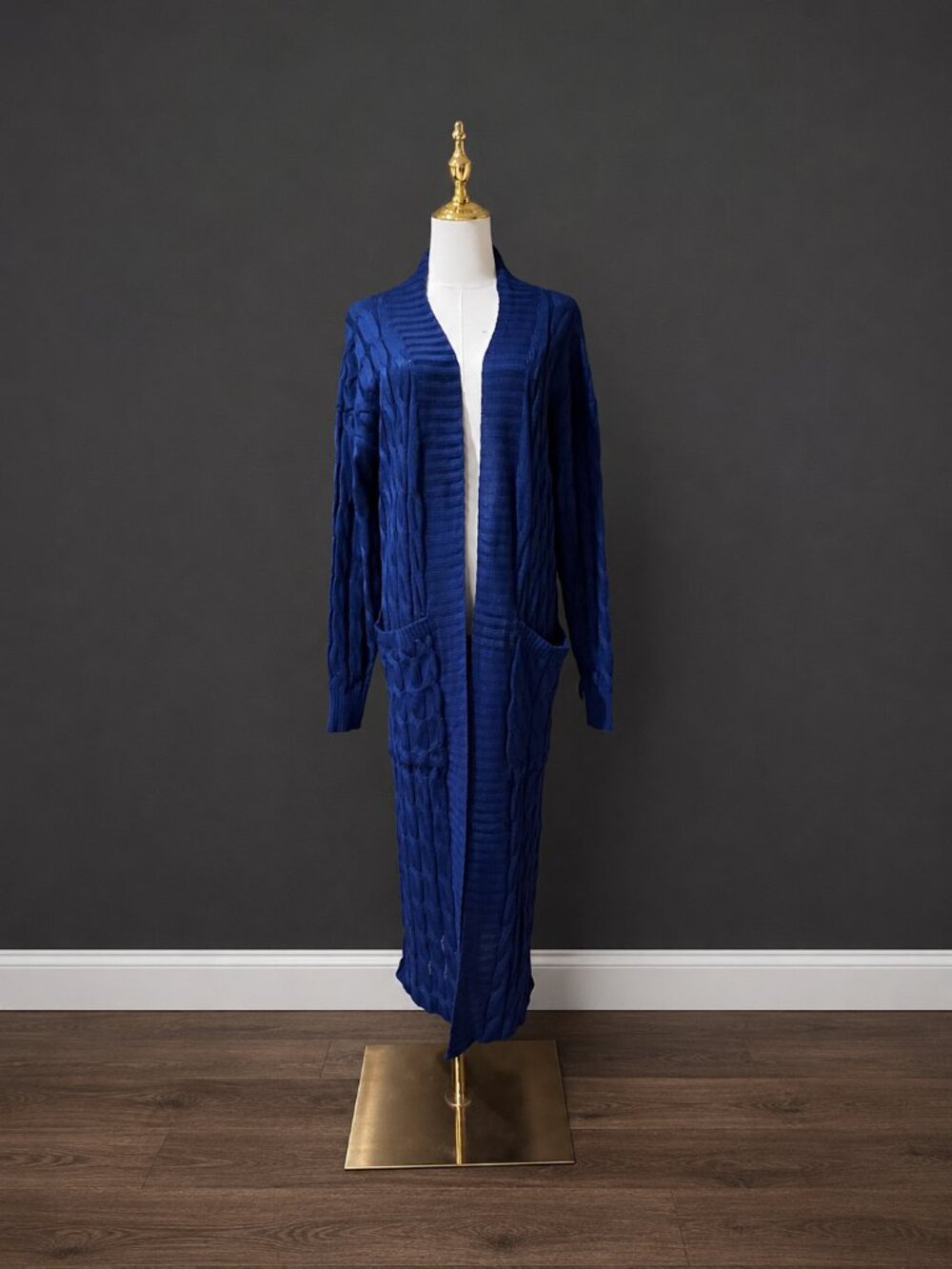 Royal Blue Maxi Cable Knit Duster Cardigan M
